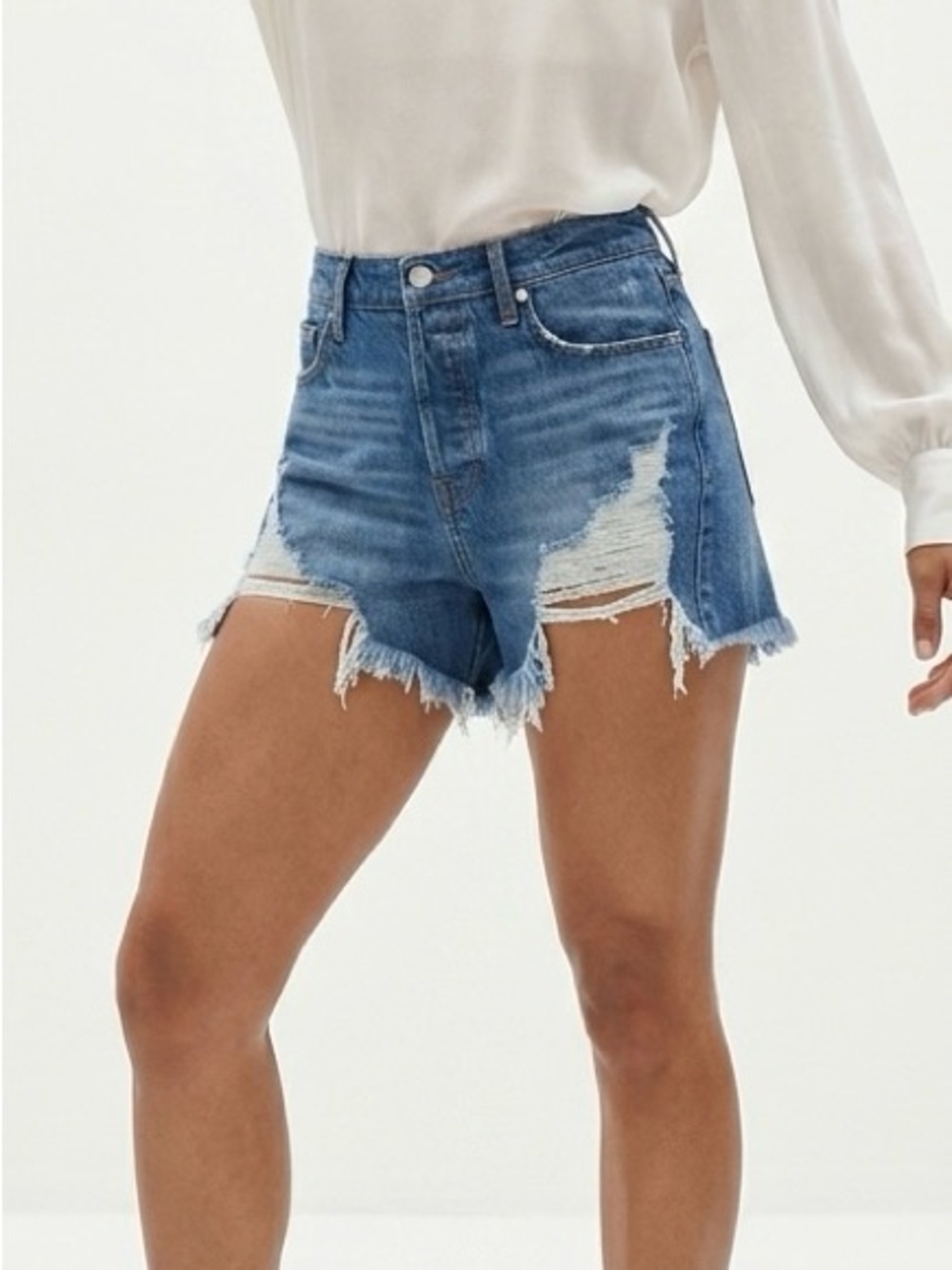 Good American The Bombshell Distressed High Rise Denim Cutoff Shorts 2/26
